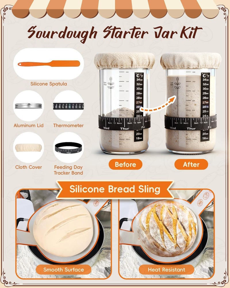Rymtox Complete Sourdough Starter Kit | Easy to Clean & Use for Beginners & Bakers | Natural Rattan Proofing Basket with Full Accessories | Sourdough Bread Baking Supplies for Bakers Women Wife - Image 4